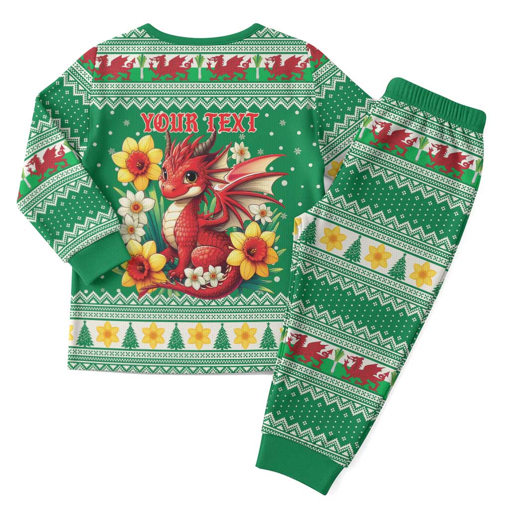 Personalized Wales Christmas Pajama Set Cute Red Welsh Dragon and Daffodils - Wonder Print Shop