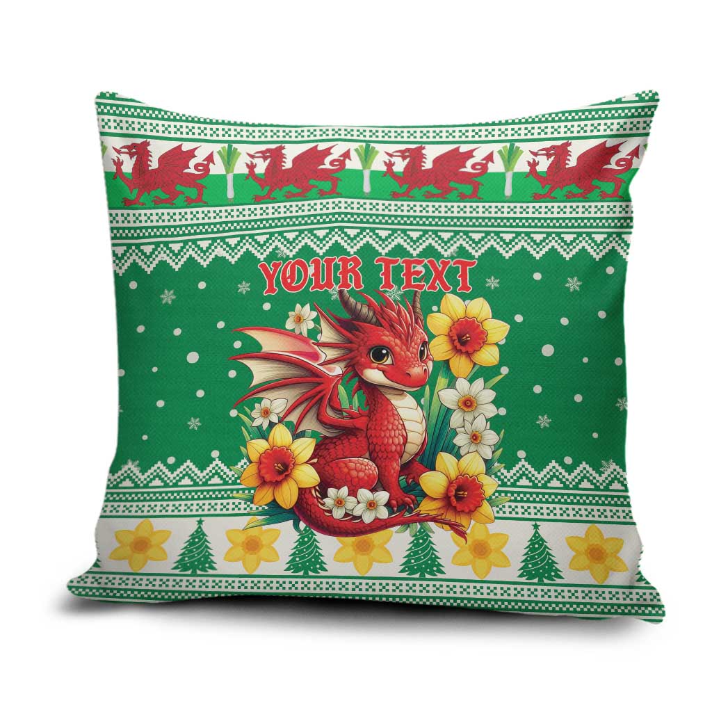 Personalized Wales Christmas Pillow Cover Cute Red Welsh Dragon and Daffodils - Wonder Print Shop