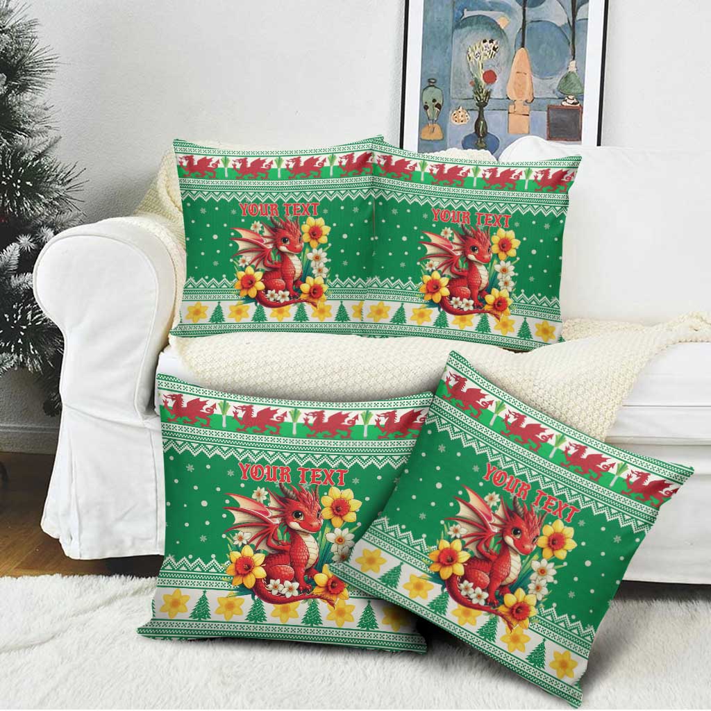 Personalized Wales Christmas Pillow Cover Cute Red Welsh Dragon and Daffodils - Wonder Print Shop