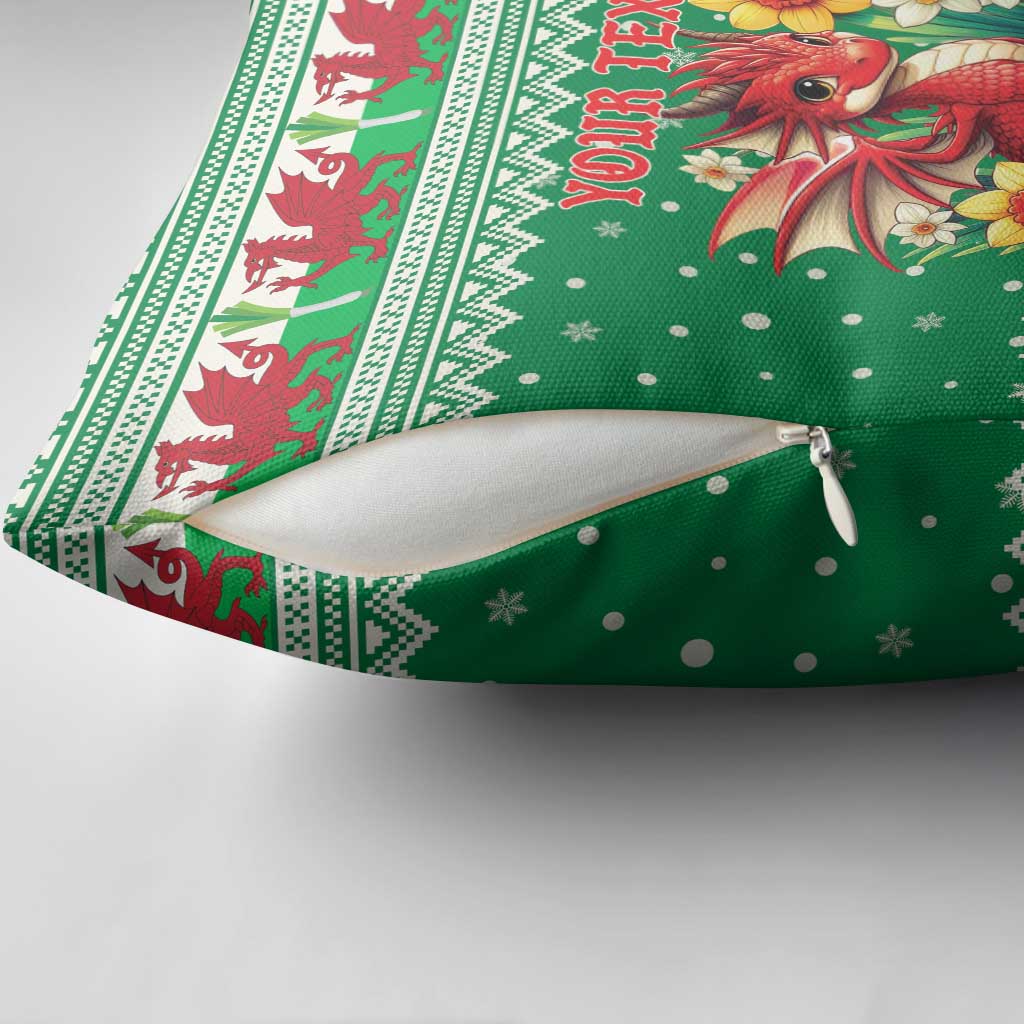Personalized Wales Christmas Pillow Cover Cute Red Welsh Dragon and Daffodils - Wonder Print Shop