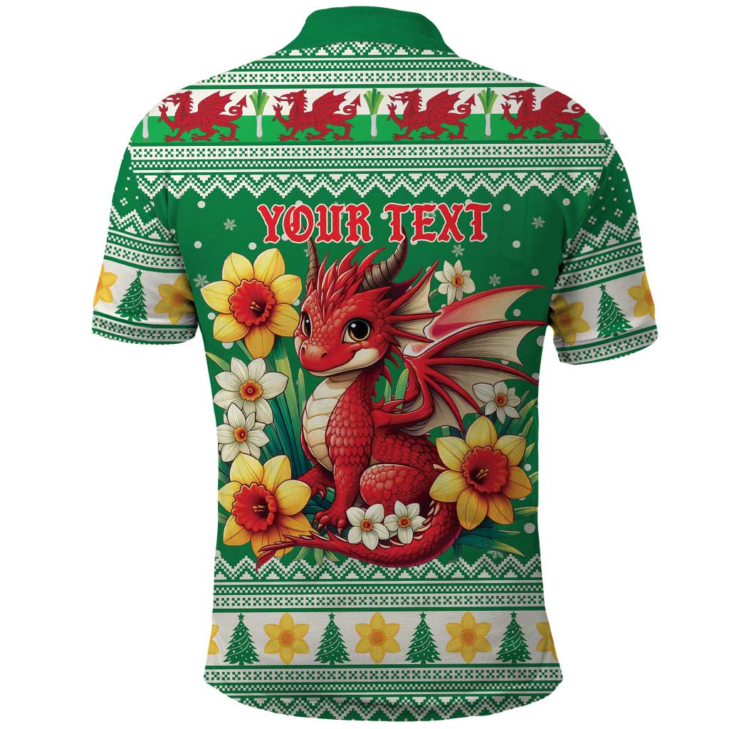 Personalized Wales Christmas Polo Shirt Cute Red Welsh Dragon and Daffodils - Wonder Print Shop