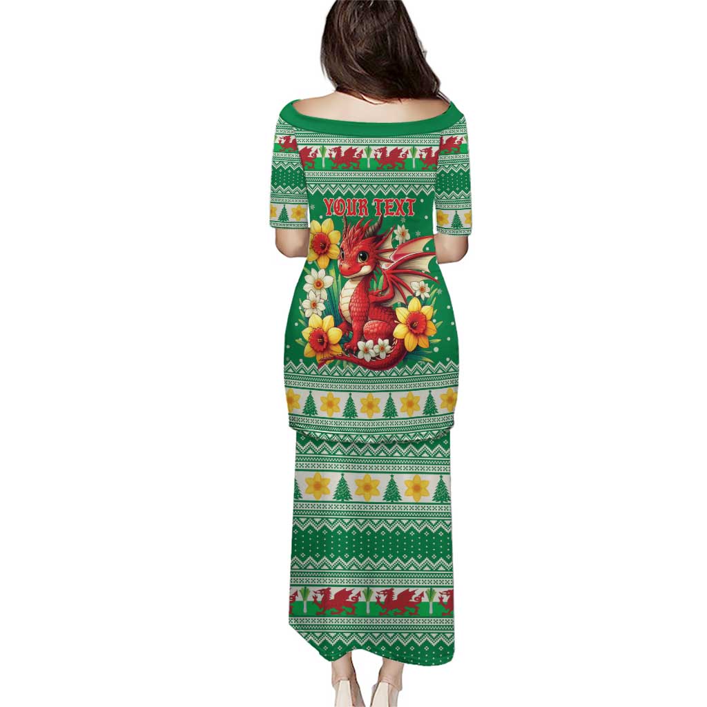 Personalized Wales Christmas Puletasi Cute Red Welsh Dragon and Daffodils - Wonder Print Shop