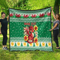 Personalized Wales Christmas Quilt Cute Red Welsh Dragon and Daffodils - Wonder Print Shop