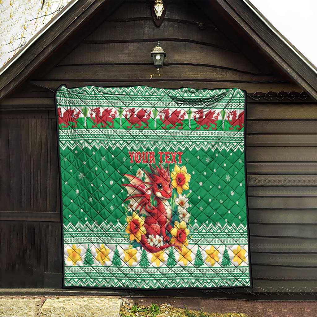 Personalized Wales Christmas Quilt Cute Red Welsh Dragon and Daffodils - Wonder Print Shop
