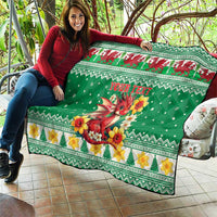 Personalized Wales Christmas Quilt Cute Red Welsh Dragon and Daffodils - Wonder Print Shop