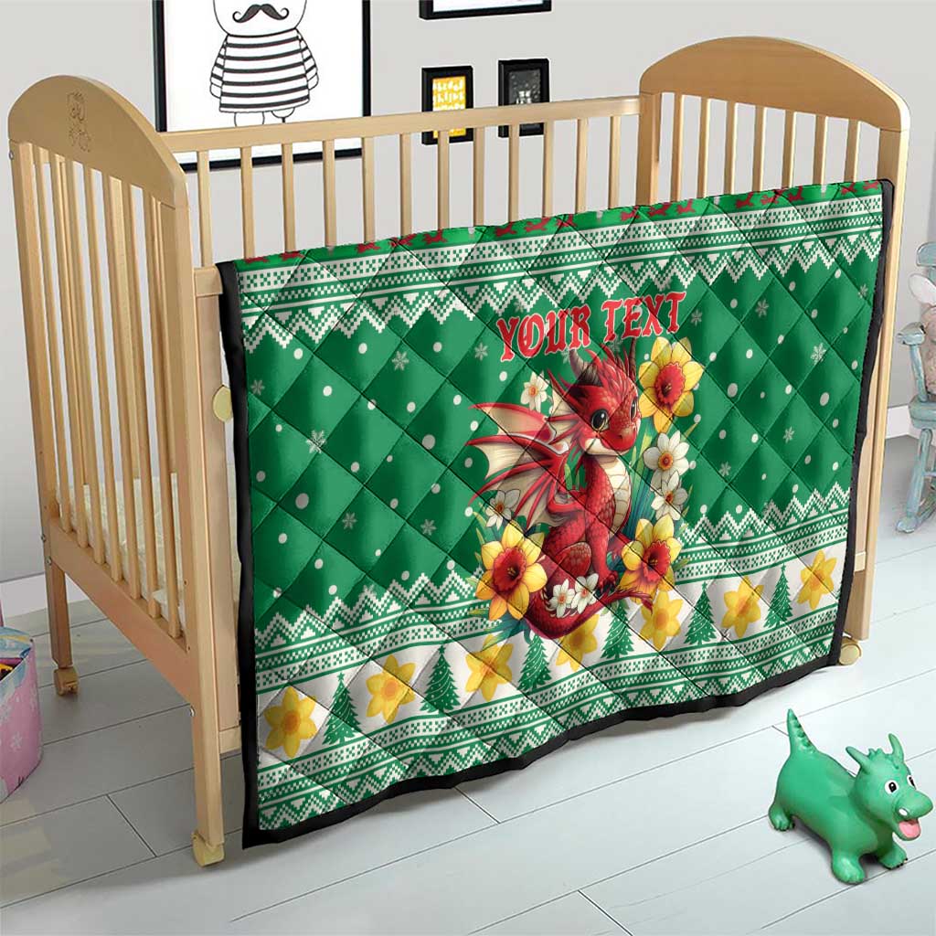 Personalized Wales Christmas Quilt Cute Red Welsh Dragon and Daffodils - Wonder Print Shop