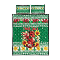 Personalized Wales Christmas Quilt Bed Set Cute Red Welsh Dragon and Daffodils - Wonder Print Shop