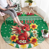 Personalized Wales Christmas Round Carpet Cute Red Welsh Dragon and Daffodils - Wonder Print Shop