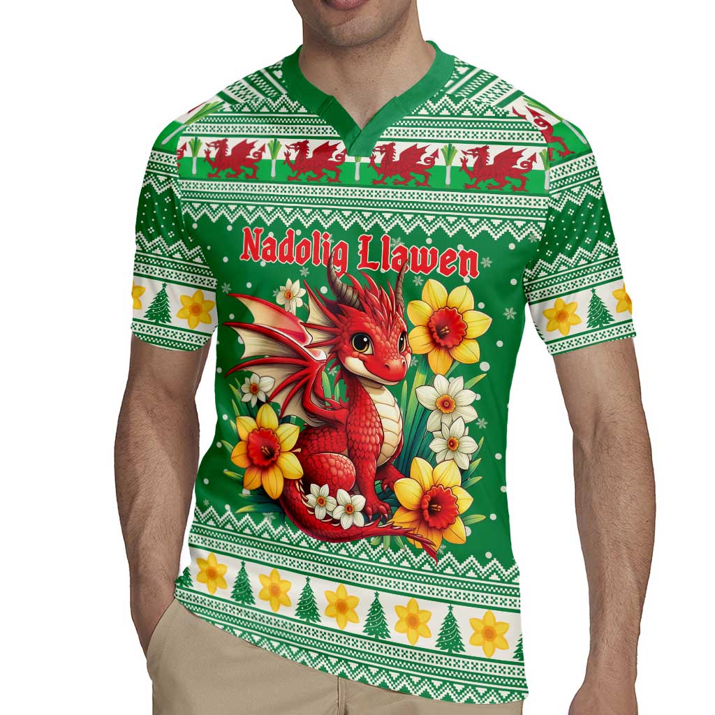 Personalized Wales Christmas Rugby Jersey Cute Red Welsh Dragon and Daffodils - Wonder Print Shop
