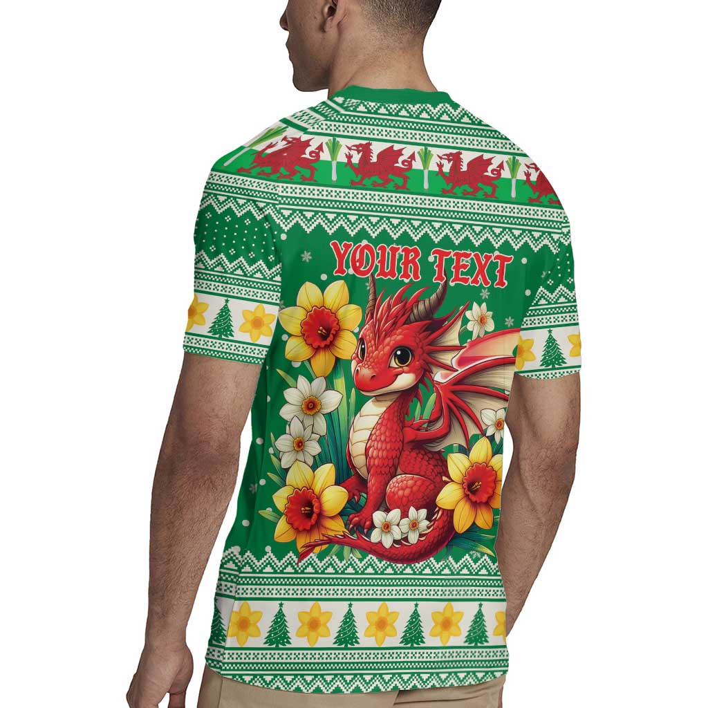 Personalized Wales Christmas Rugby Jersey Cute Red Welsh Dragon and Daffodils - Wonder Print Shop