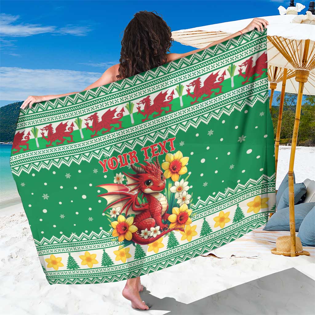 Personalized Wales Christmas Sarong Cute Red Welsh Dragon and Daffodils - Wonder Print Shop