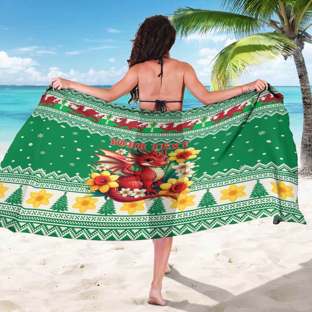 Personalized Wales Christmas Sarong Cute Red Welsh Dragon and Daffodils - Wonder Print Shop