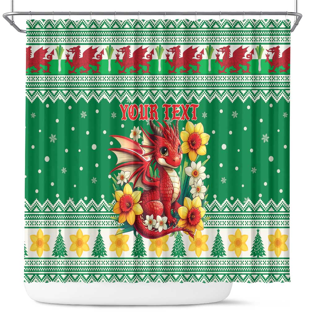 Personalized Wales Christmas Shower Curtain Cute Red Welsh Dragon and Daffodils - Wonder Print Shop