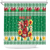 Personalized Wales Christmas Shower Curtain Cute Red Welsh Dragon and Daffodils - Wonder Print Shop