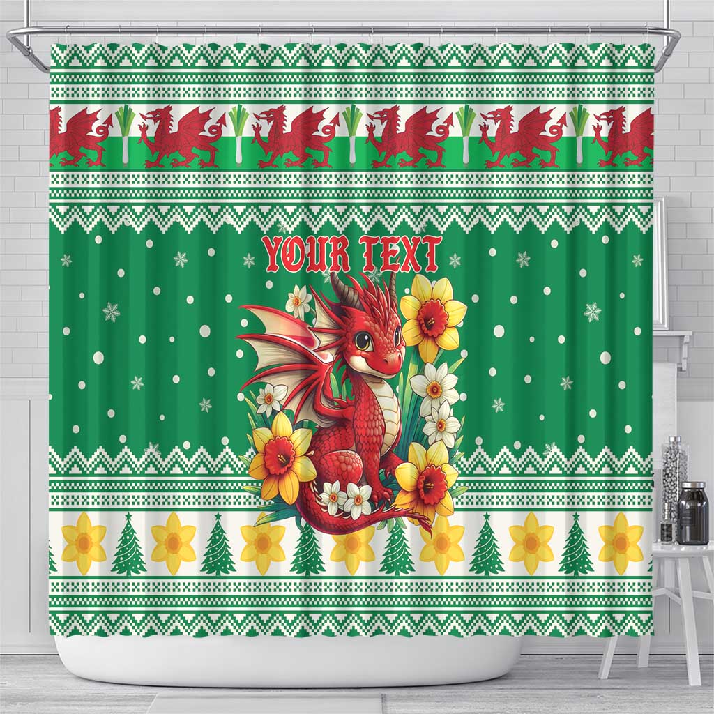 Personalized Wales Christmas Shower Curtain Cute Red Welsh Dragon and Daffodils - Wonder Print Shop