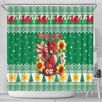 Personalized Wales Christmas Shower Curtain Cute Red Welsh Dragon and Daffodils - Wonder Print Shop