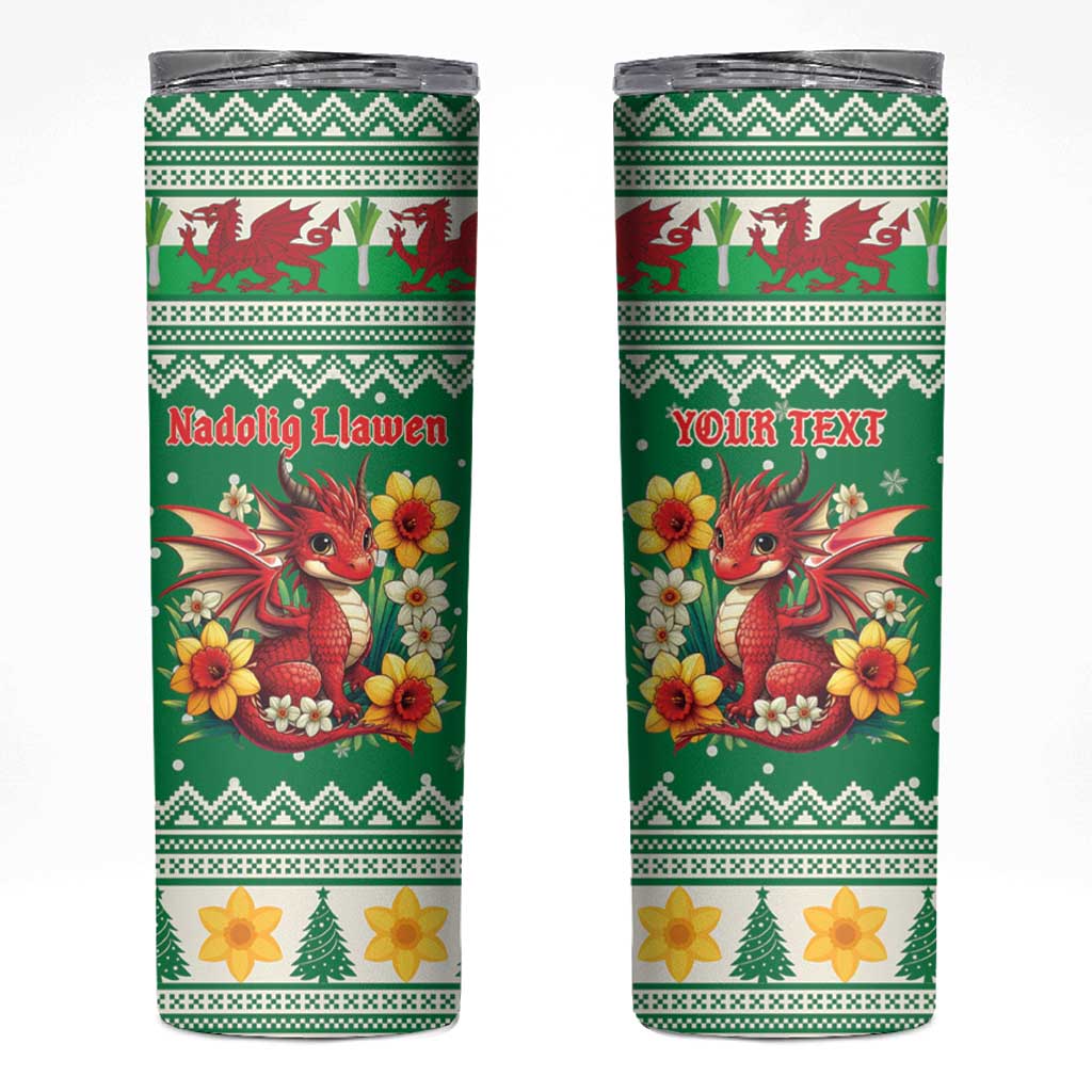 Personalized Wales Christmas Skinny Tumbler Cute Red Welsh Dragon and Daffodils - Wonder Print Shop