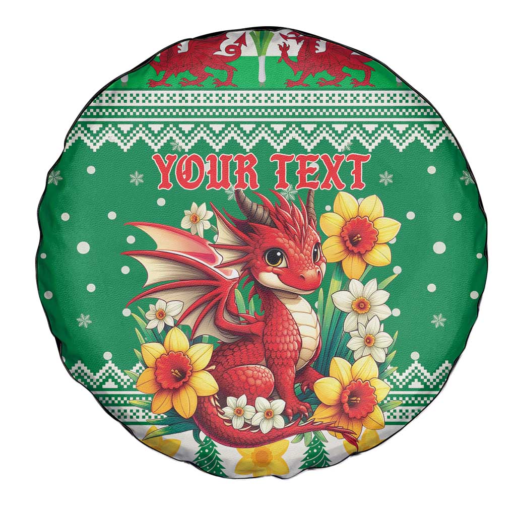 Personalized Wales Christmas Spare Tire Cover Cute Red Welsh Dragon and Daffodils - Wonder Print Shop