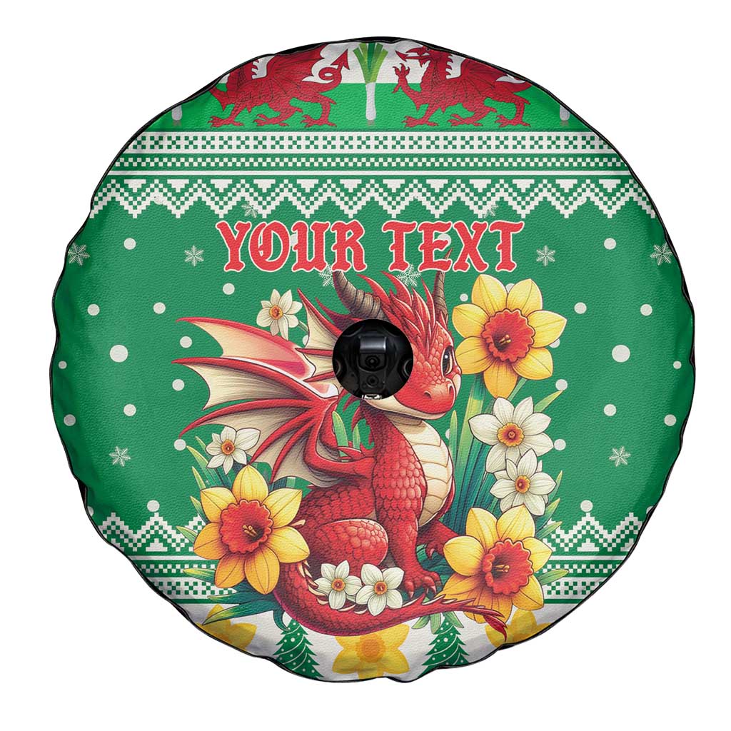 Personalized Wales Christmas Spare Tire Cover Cute Red Welsh Dragon and Daffodils - Wonder Print Shop