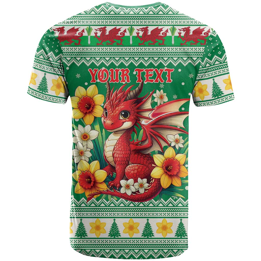 Personalized Wales Christmas T Shirt Cute Red Welsh Dragon and Daffodils - Wonder Print Shop