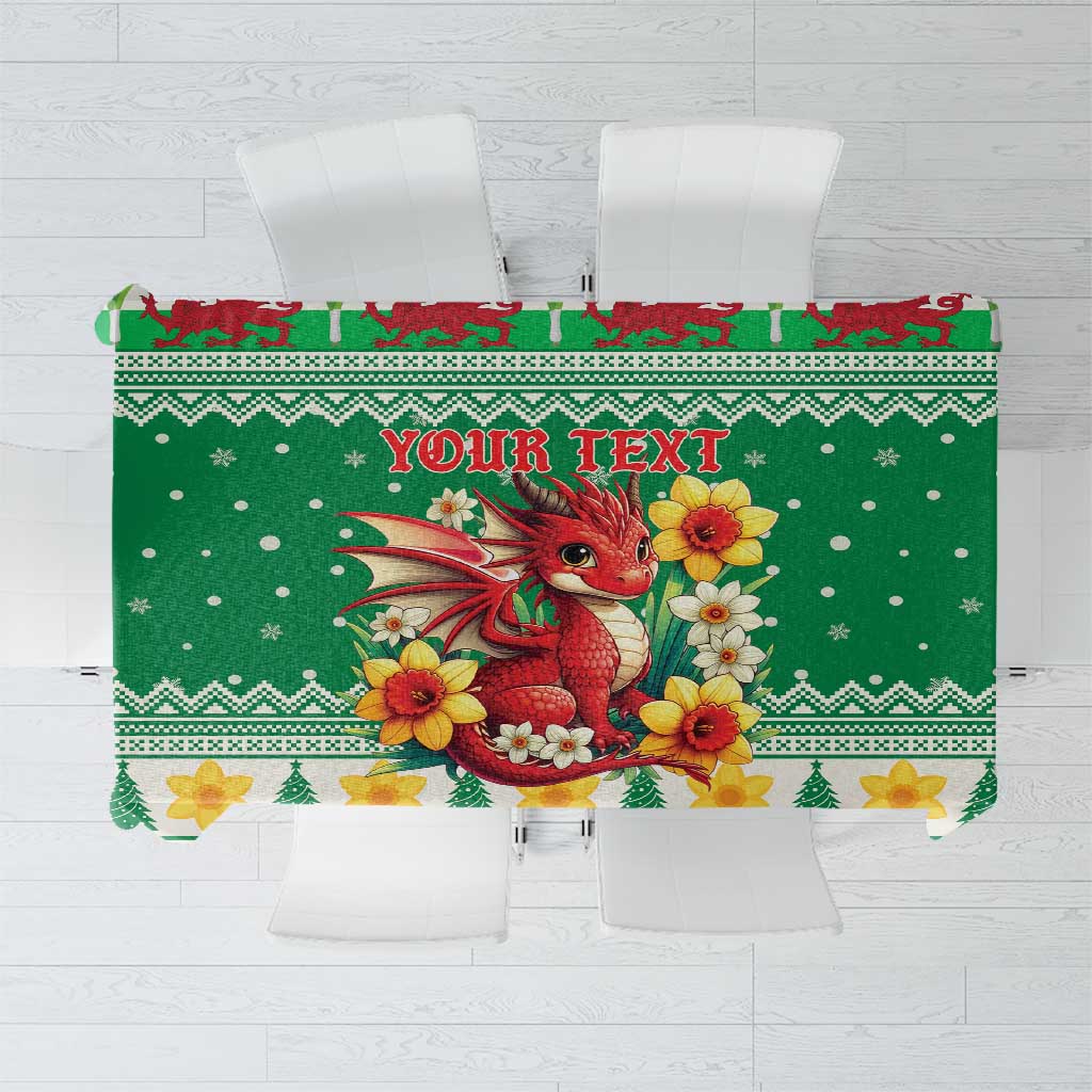 Personalized Wales Christmas Tablecloth Cute Red Welsh Dragon and Daffodils - Wonder Print Shop