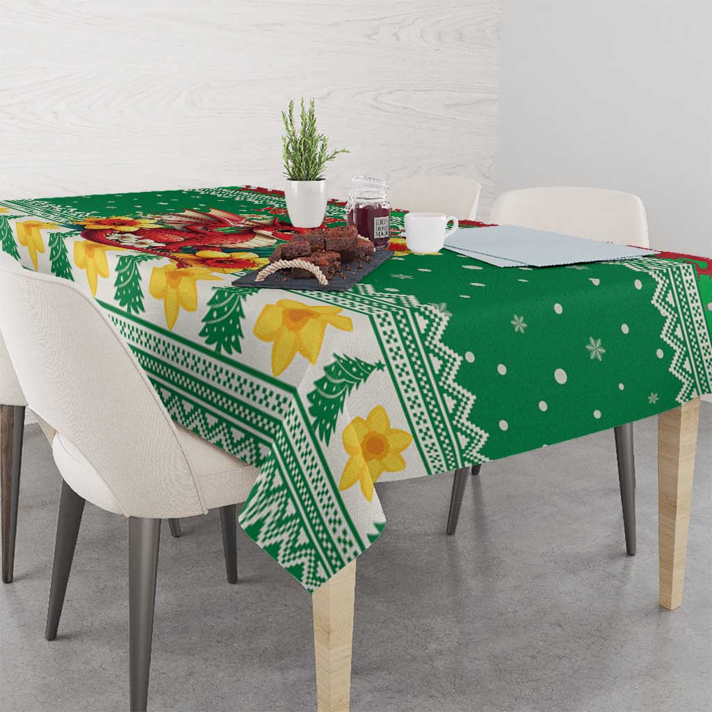 Personalized Wales Christmas Tablecloth Cute Red Welsh Dragon and Daffodils - Wonder Print Shop