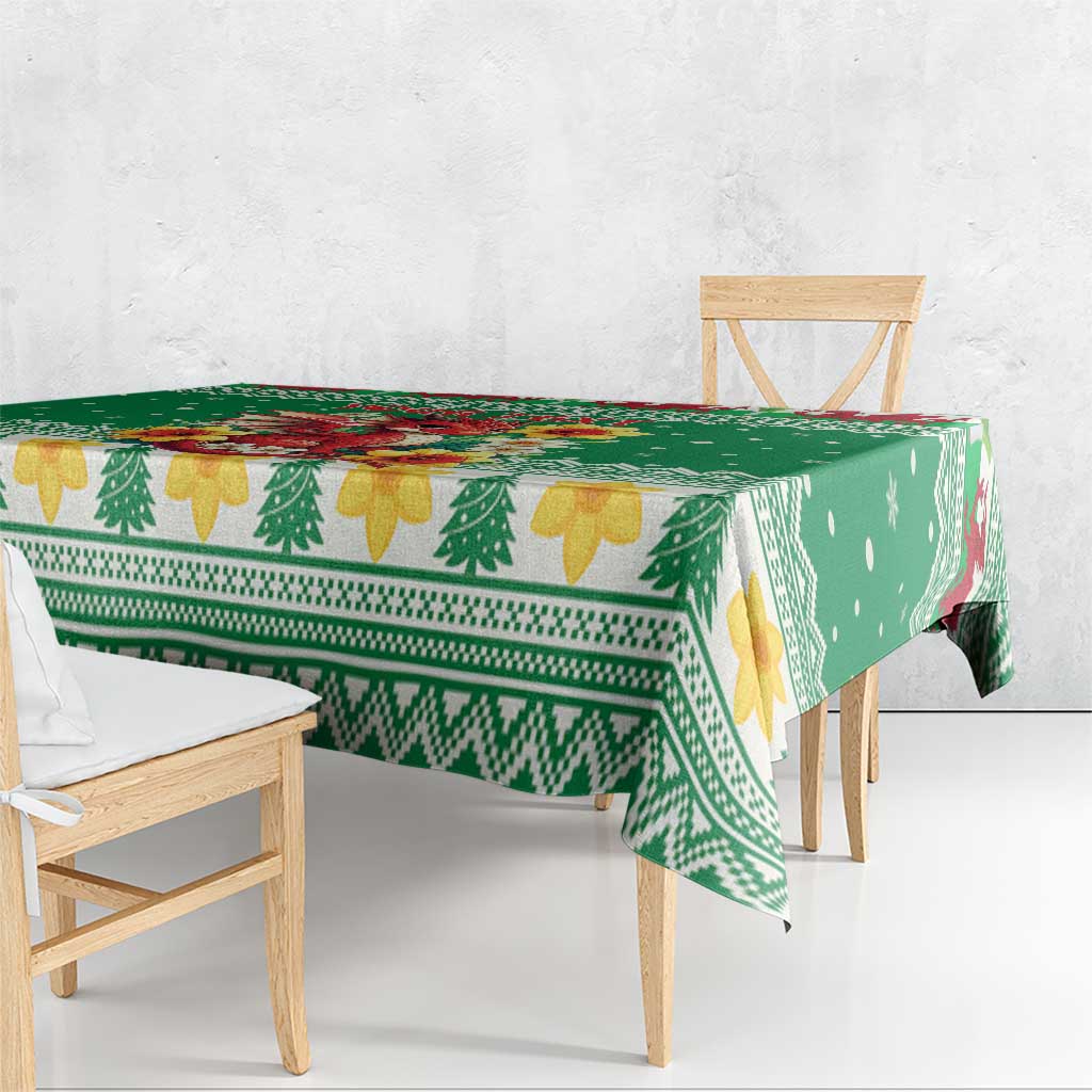 Personalized Wales Christmas Tablecloth Cute Red Welsh Dragon and Daffodils - Wonder Print Shop