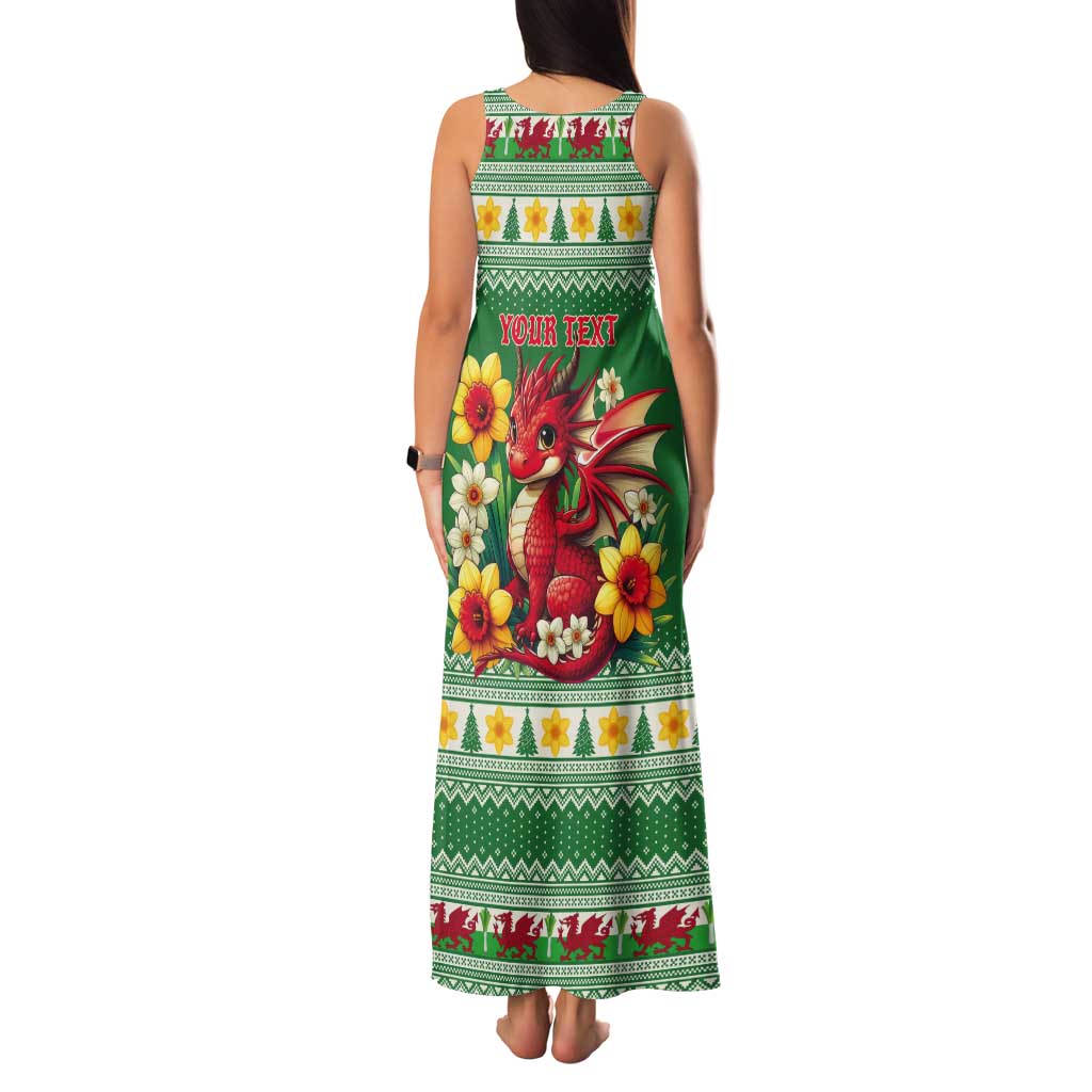 Personalized Wales Christmas Tank Maxi Dress Cute Red Welsh Dragon and Daffodils - Wonder Print Shop