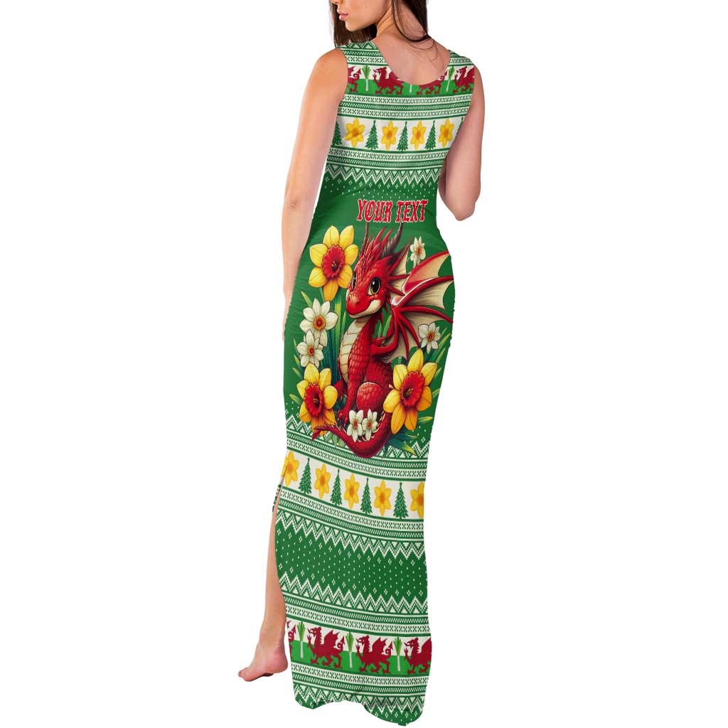 Personalized Wales Christmas Tank Maxi Dress Cute Red Welsh Dragon and Daffodils - Wonder Print Shop