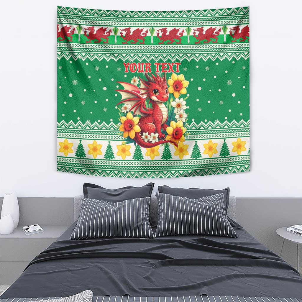 Personalized Wales Christmas Tapestry Cute Red Welsh Dragon and Daffodils - Wonder Print Shop