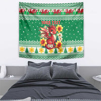 Personalized Wales Christmas Tapestry Cute Red Welsh Dragon and Daffodils - Wonder Print Shop