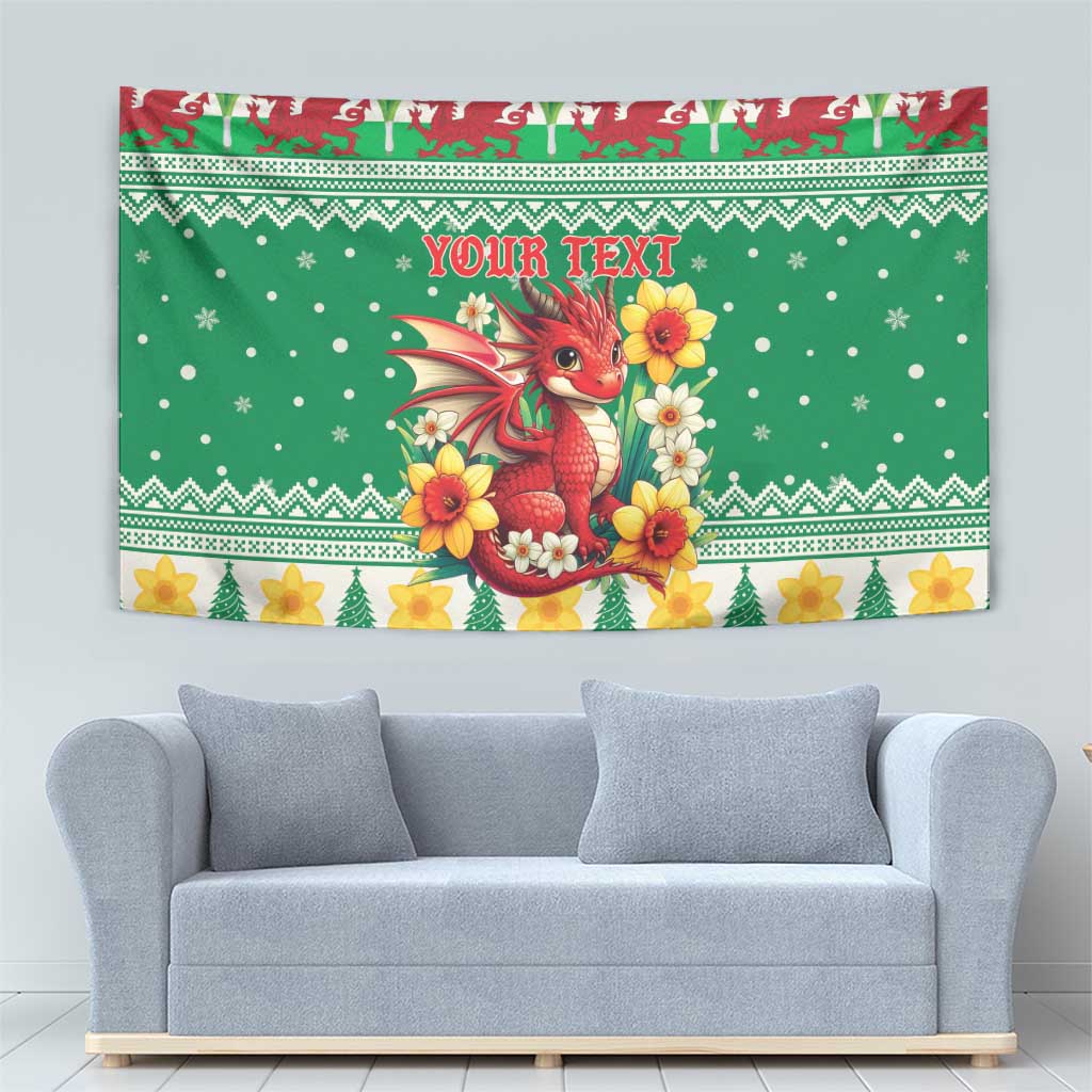 Personalized Wales Christmas Tapestry Cute Red Welsh Dragon and Daffodils - Wonder Print Shop