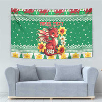 Personalized Wales Christmas Tapestry Cute Red Welsh Dragon and Daffodils - Wonder Print Shop
