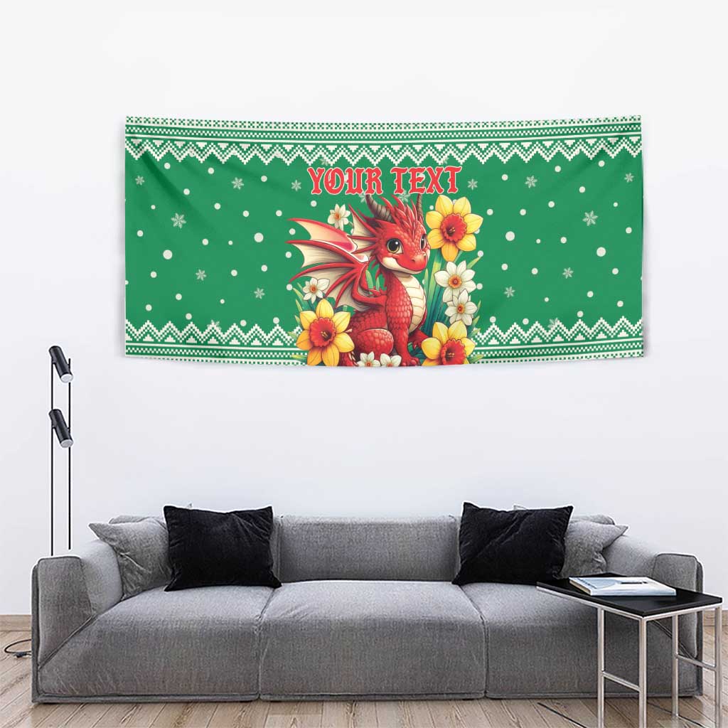 Personalized Wales Christmas Tapestry Cute Red Welsh Dragon and Daffodils - Wonder Print Shop