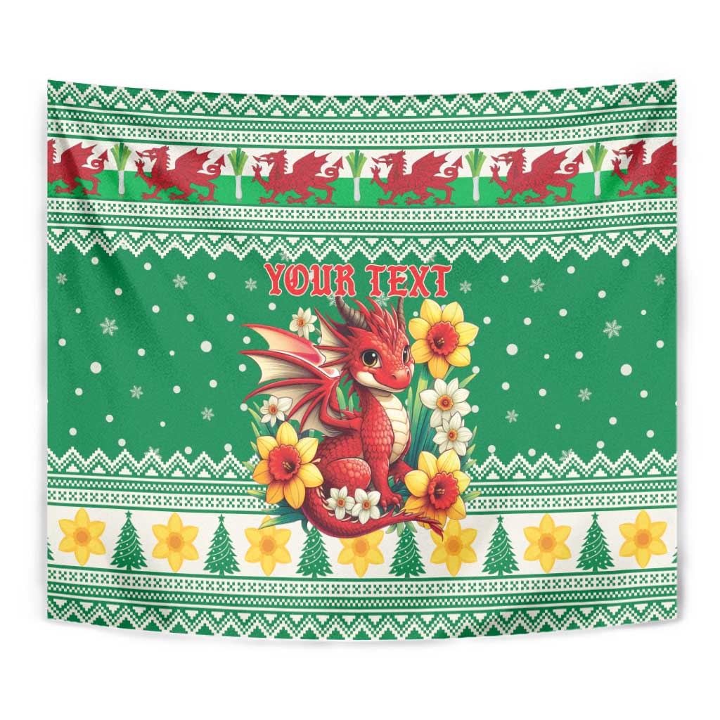 Personalized Wales Christmas Tapestry Cute Red Welsh Dragon and Daffodils - Wonder Print Shop
