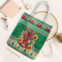 Personalized Wales Christmas Tote Bag Cute Red Welsh Dragon and Daffodils - Wonder Print Shop