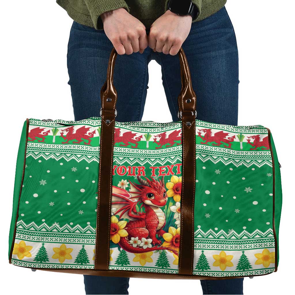 Personalized Wales Christmas Travel Bag Cute Red Welsh Dragon and Daffodils - Wonder Print Shop