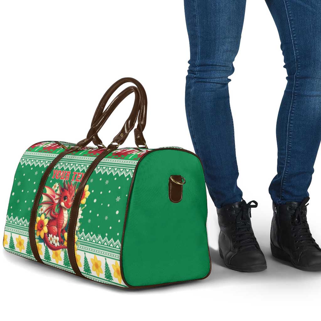 Personalized Wales Christmas Travel Bag Cute Red Welsh Dragon and Daffodils - Wonder Print Shop