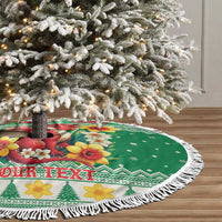 Personalized Wales Christmas Tree Skirt Cute Red Welsh Dragon and Daffodils - Wonder Print Shop
