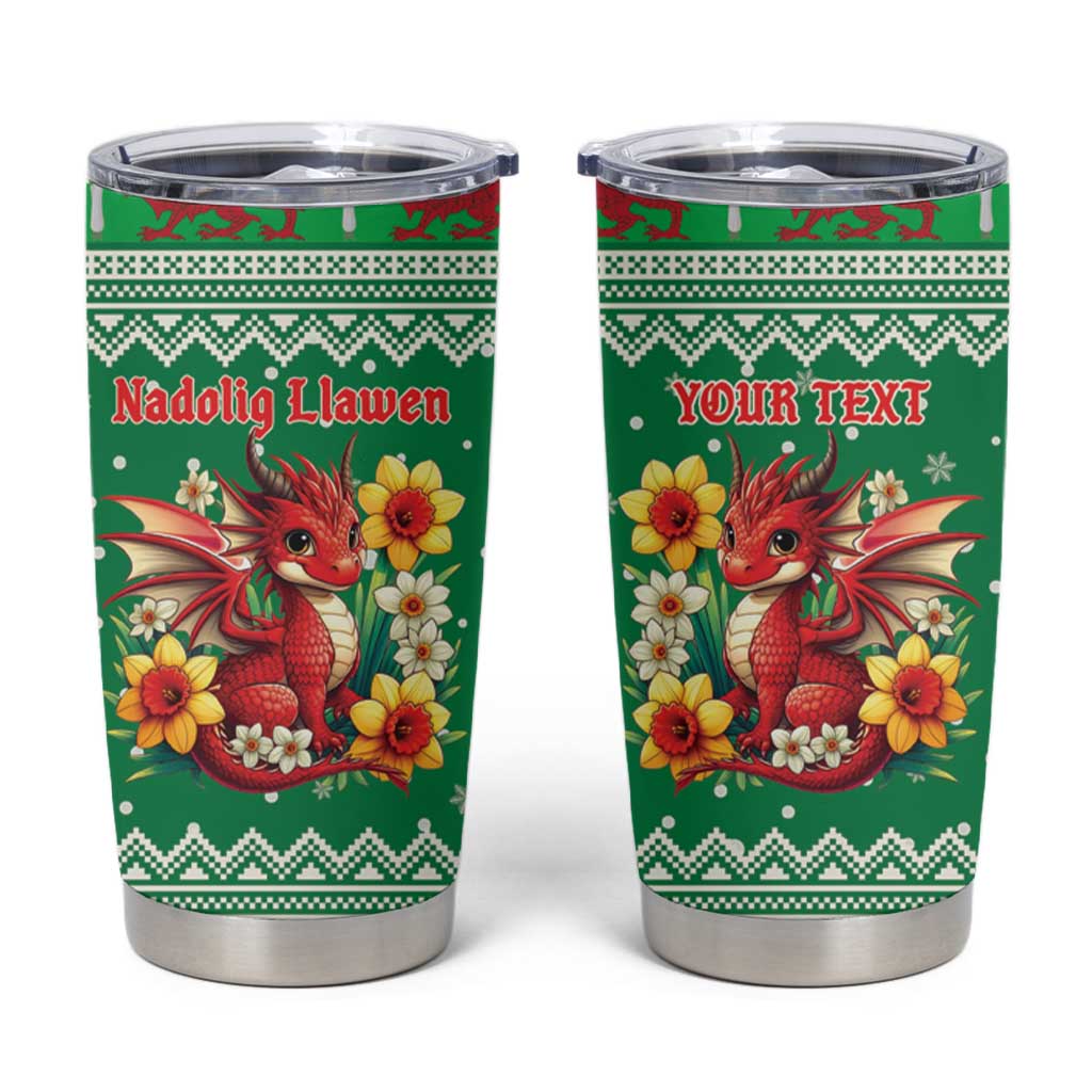 Personalized Wales Christmas Tumbler Cup Cute Red Welsh Dragon and Daffodils - Wonder Print Shop