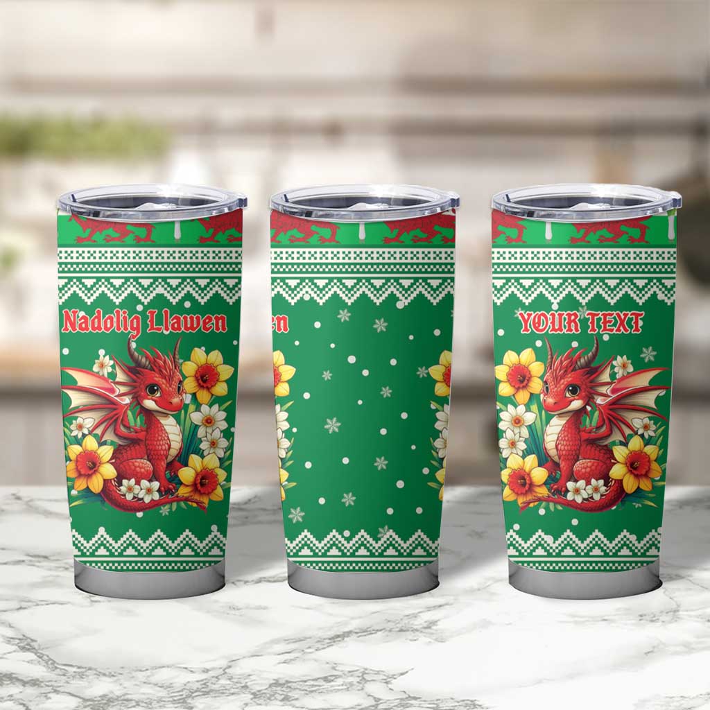 Personalized Wales Christmas Tumbler Cup Cute Red Welsh Dragon and Daffodils - Wonder Print Shop