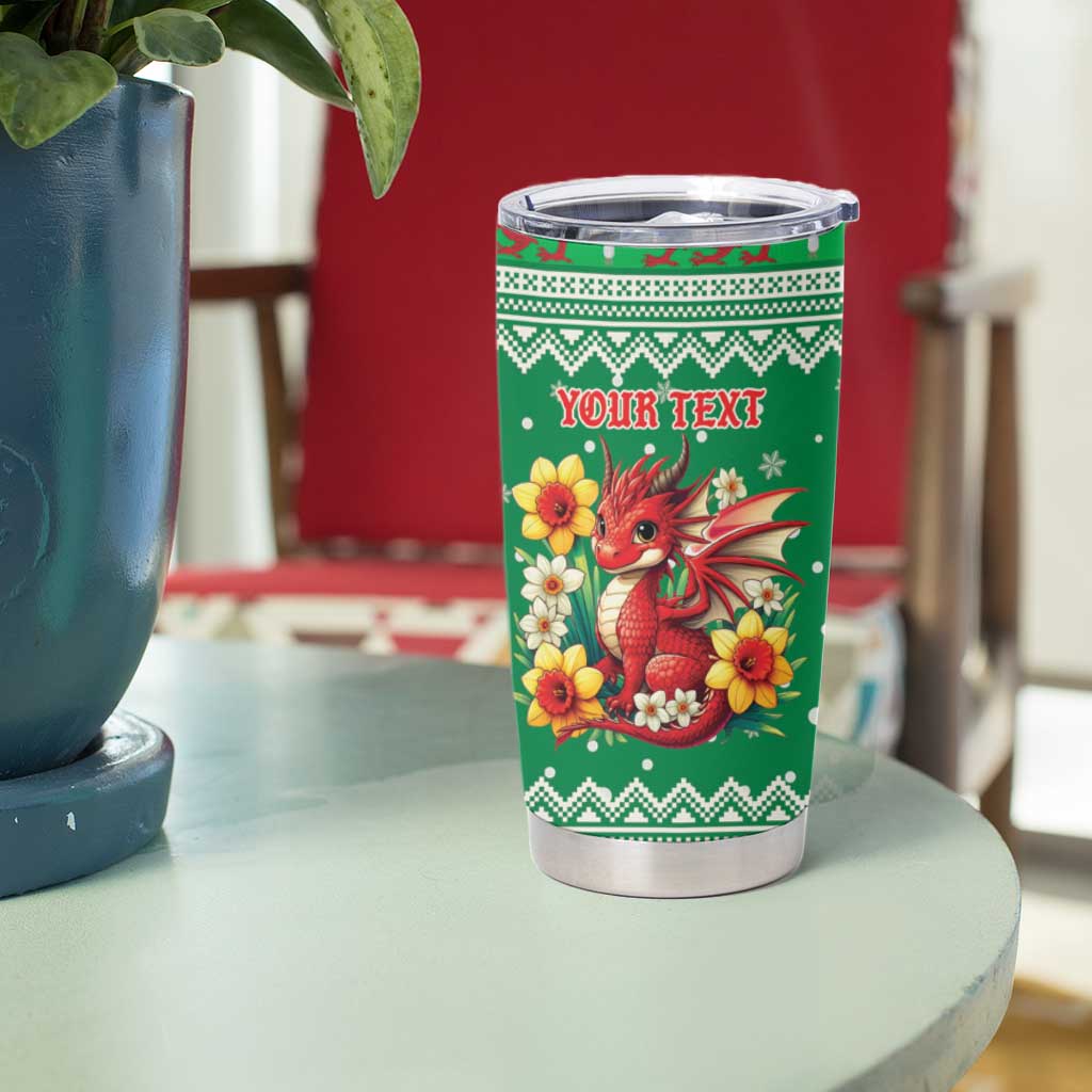 Personalized Wales Christmas Tumbler Cup Cute Red Welsh Dragon and Daffodils - Wonder Print Shop