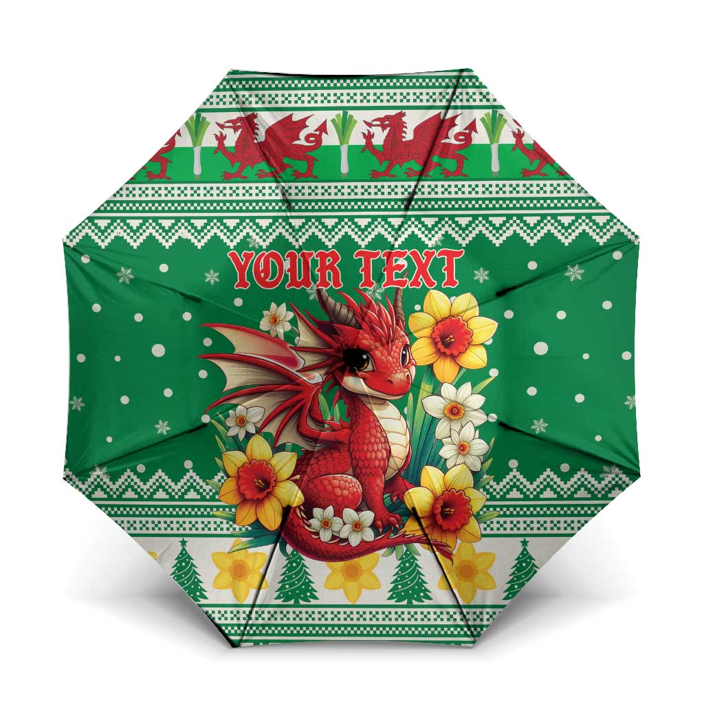 Personalized Wales Christmas Umbrella Cute Red Welsh Dragon and Daffodils - Wonder Print Shop