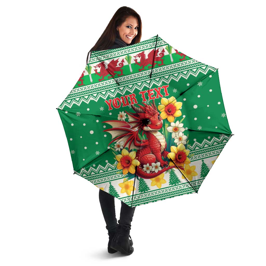 Personalized Wales Christmas Umbrella Cute Red Welsh Dragon and Daffodils - Wonder Print Shop