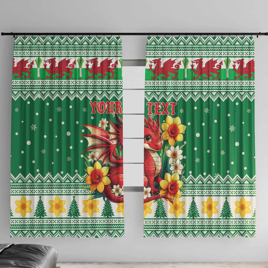 Personalized Wales Christmas Window Curtain Cute Red Welsh Dragon and Daffodils - Wonder Print Shop
