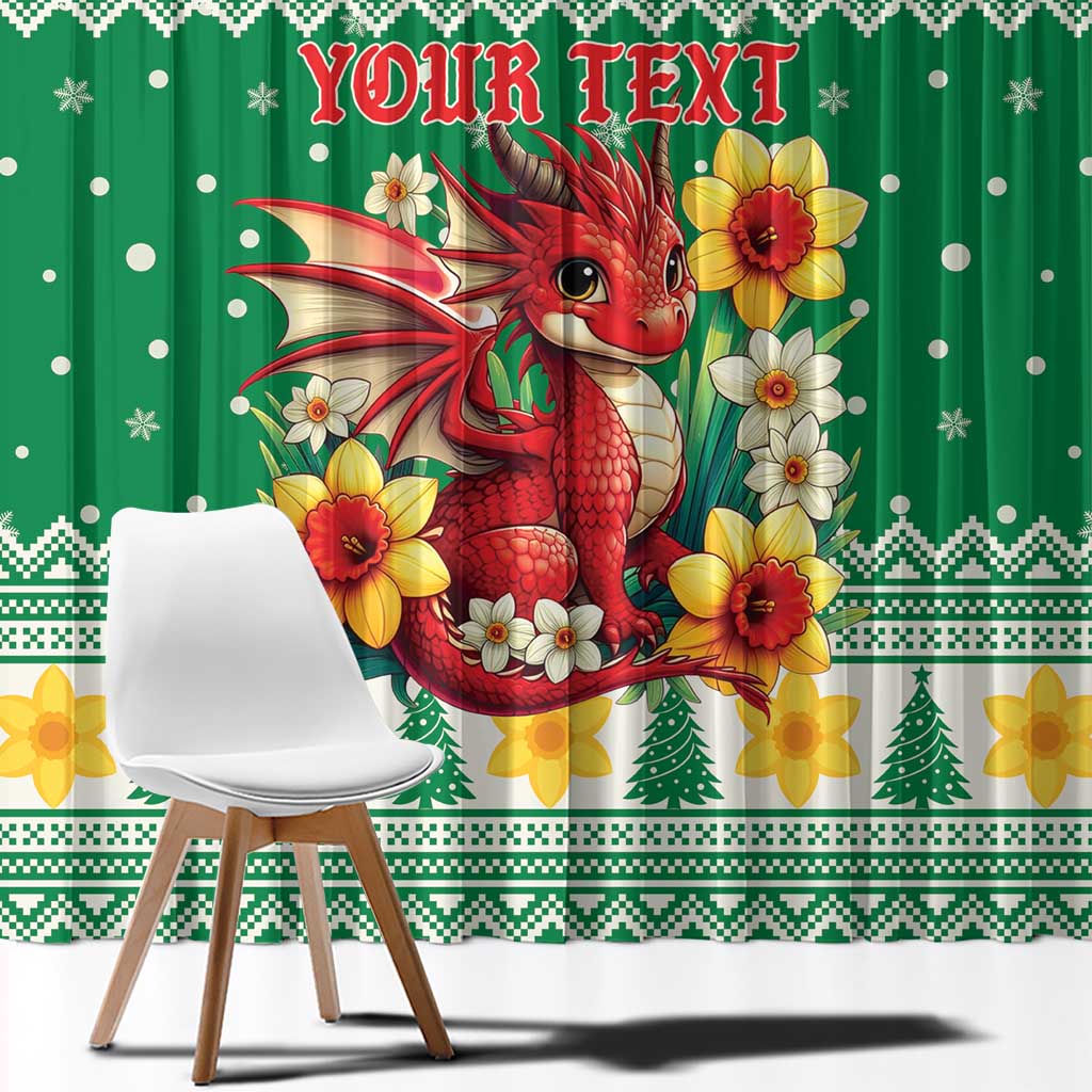 Personalized Wales Christmas Window Curtain Cute Red Welsh Dragon and Daffodils - Wonder Print Shop