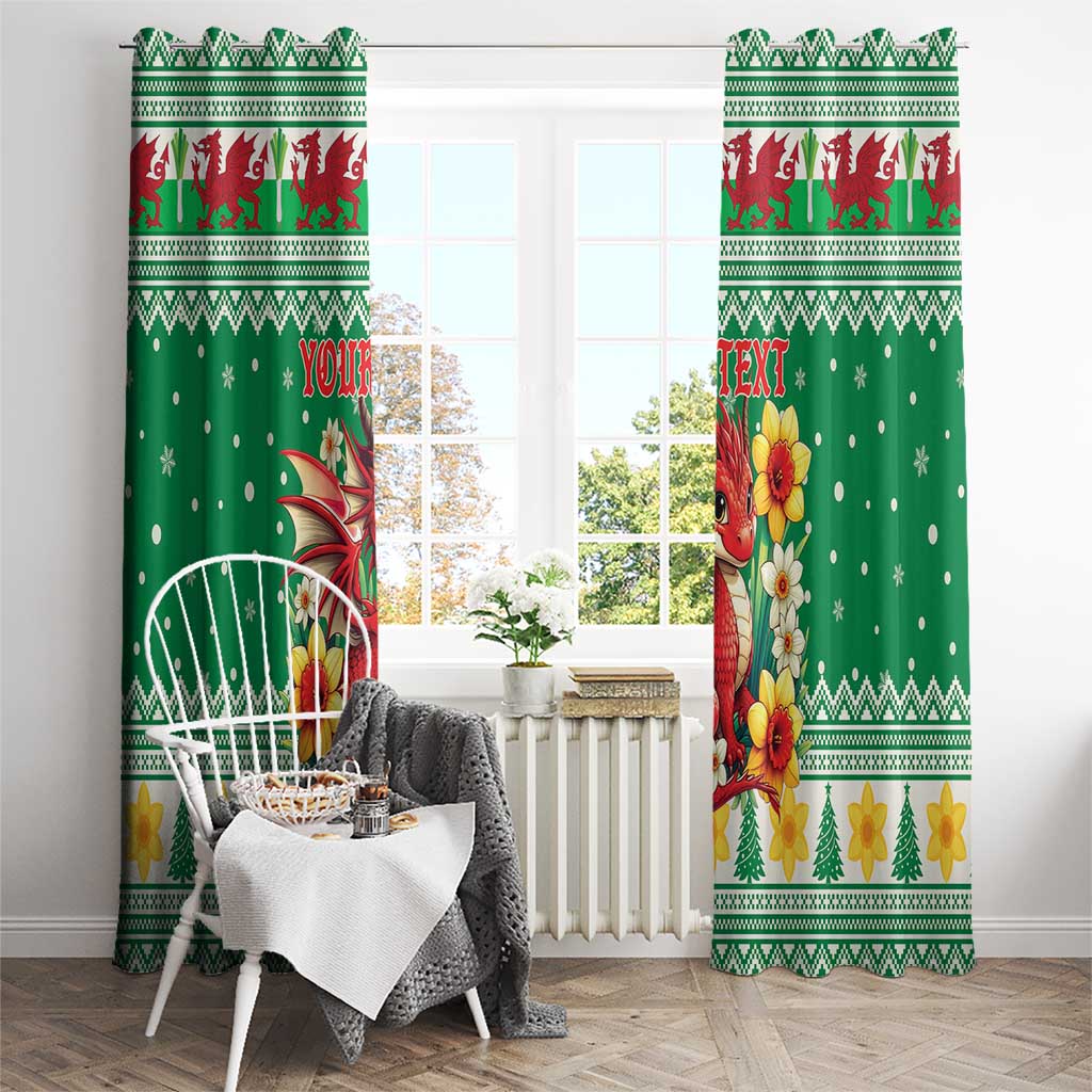 Personalized Wales Christmas Window Curtain Cute Red Welsh Dragon and Daffodils - Wonder Print Shop