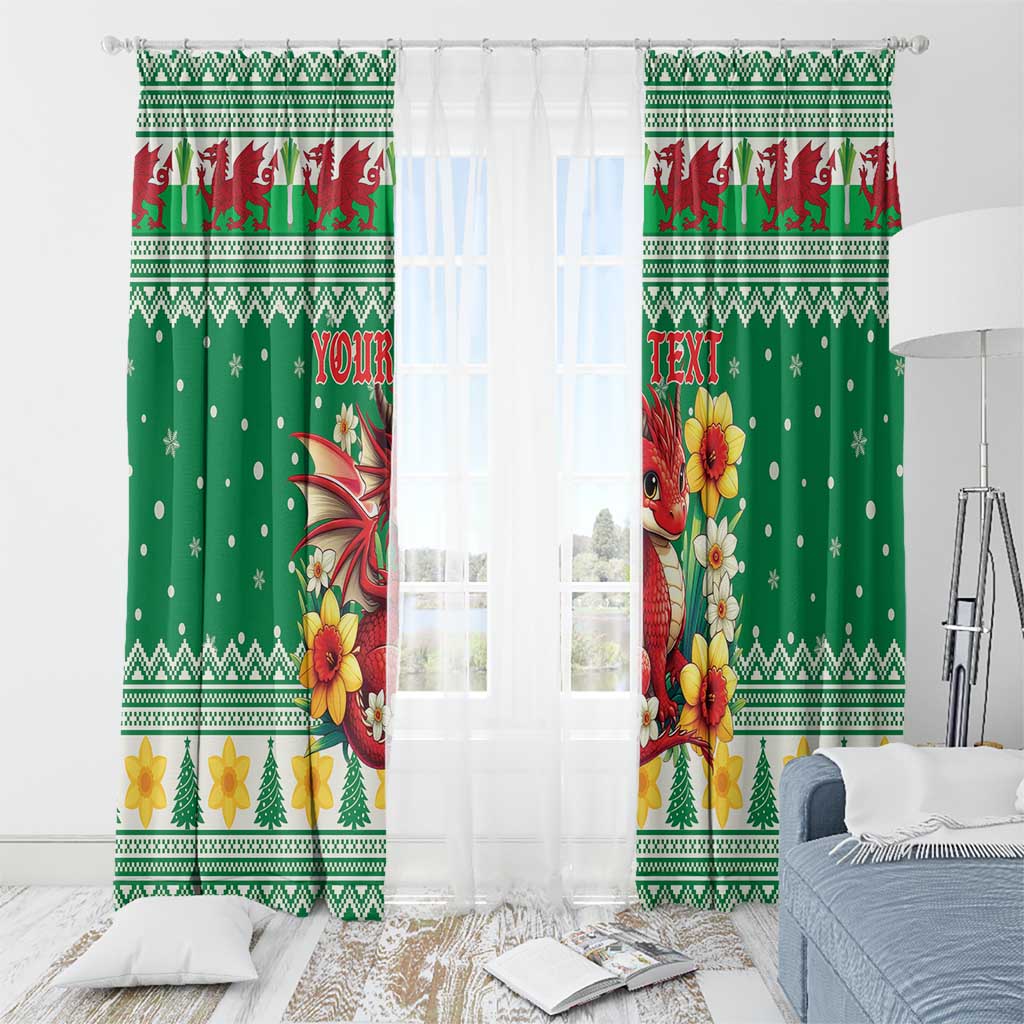 Personalized Wales Christmas Window Curtain Cute Red Welsh Dragon and Daffodils - Wonder Print Shop