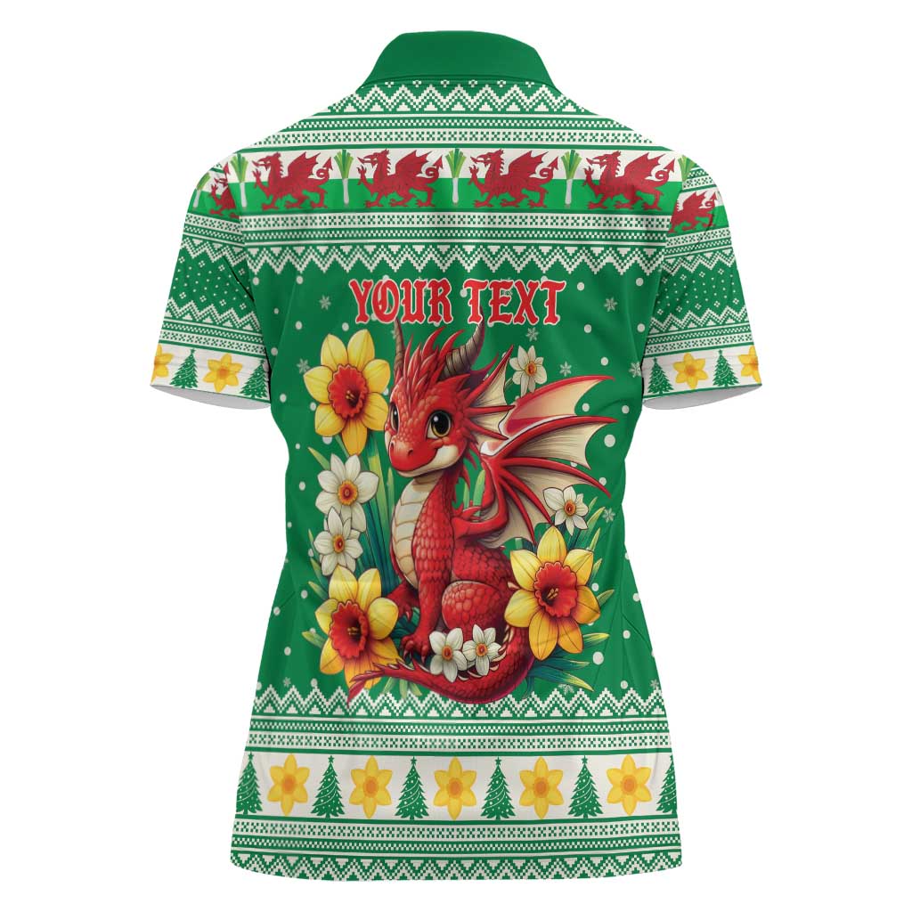 Personalized Wales Christmas Women Polo Shirt Cute Red Welsh Dragon and Daffodils - Wonder Print Shop