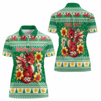 Personalized Wales Christmas Women Polo Shirt Cute Red Welsh Dragon and Daffodils - Wonder Print Shop
